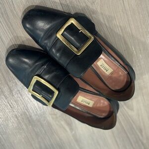 Bally Janelle Buckle Mules Black Calfskin Leather Size 37.5